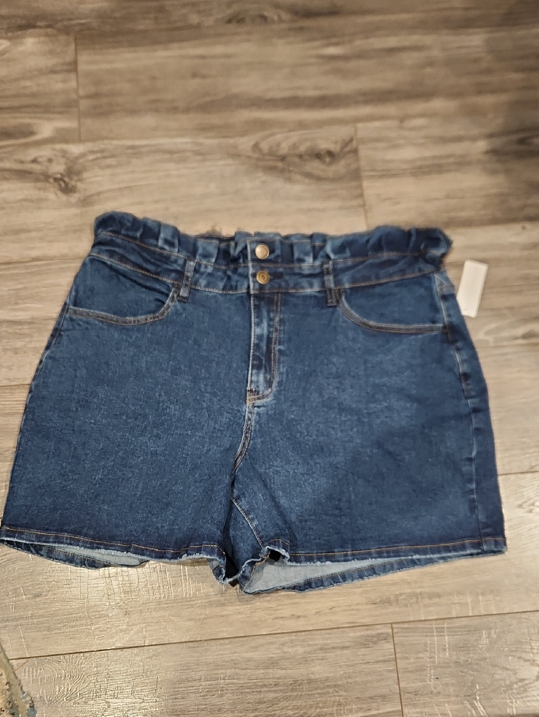 Nwt New York & Company Dark Blue Paperbag Denim Distressed Shorts Sz 16